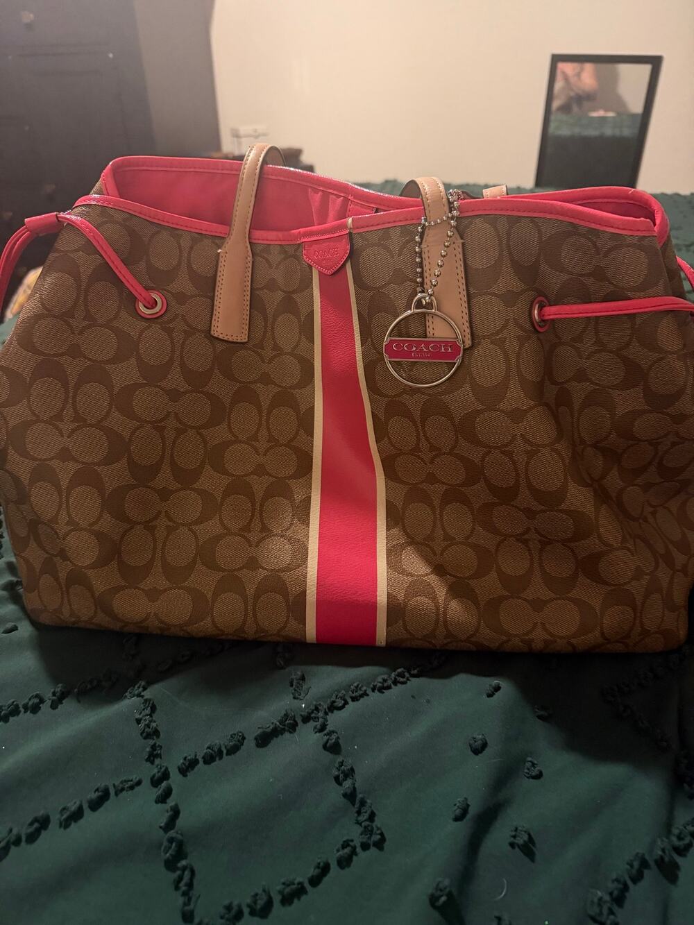 Coach Signature Stripe Drawstring Carryall Bag
